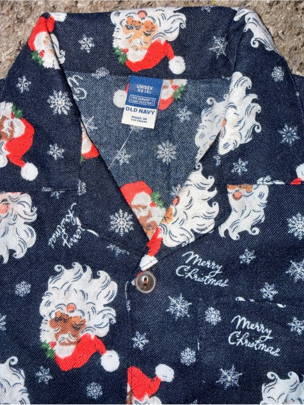 Old Navy Navy & Red Santa Print Men’s Button-Up Shirt